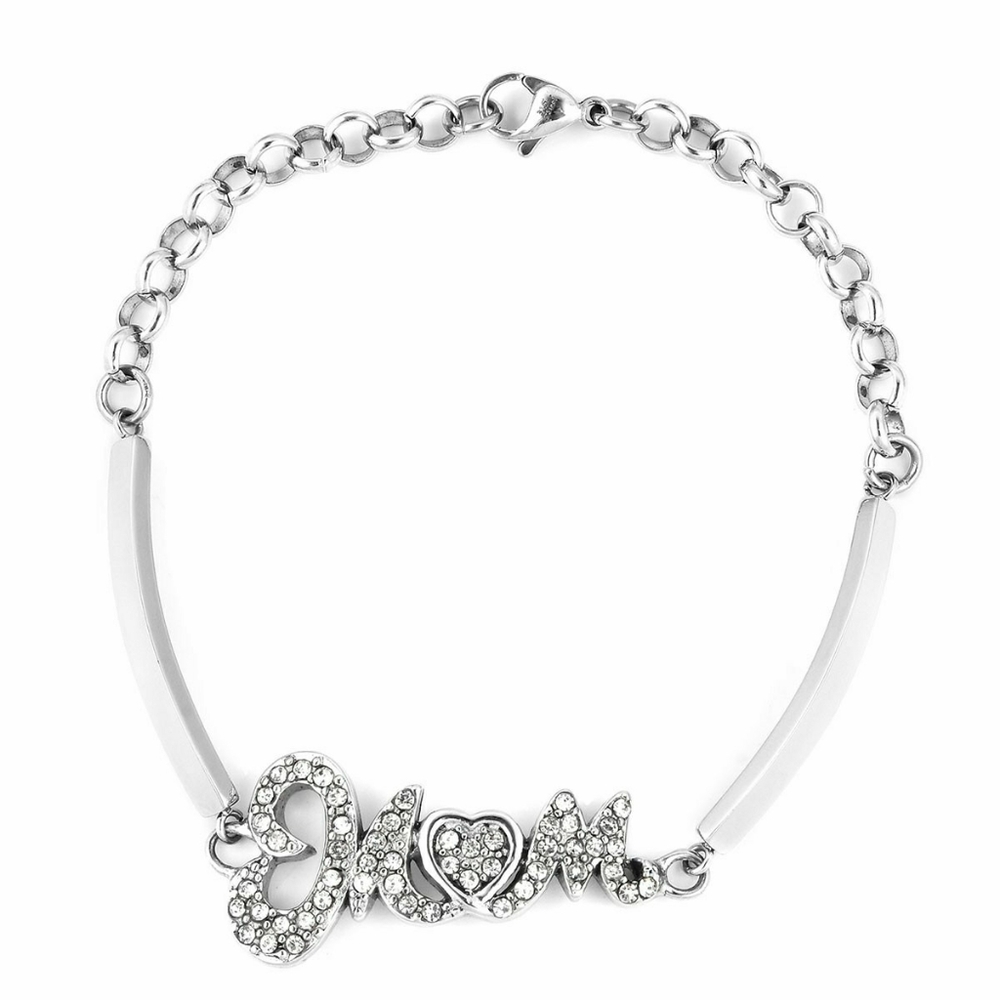 🆕 Crystal "Mom" Bracelet in Stainless Steel 🆕